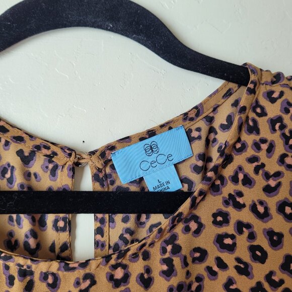 CeCe Animal Print Cap Sleeve Blouse - Picture 2 of 7